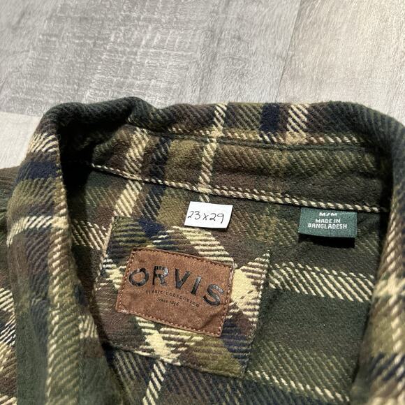 Orvis Heavy Green Cotton Plaid Outdoor Flannel Shacket Mens Medium Pockets - Picture 5 of 5